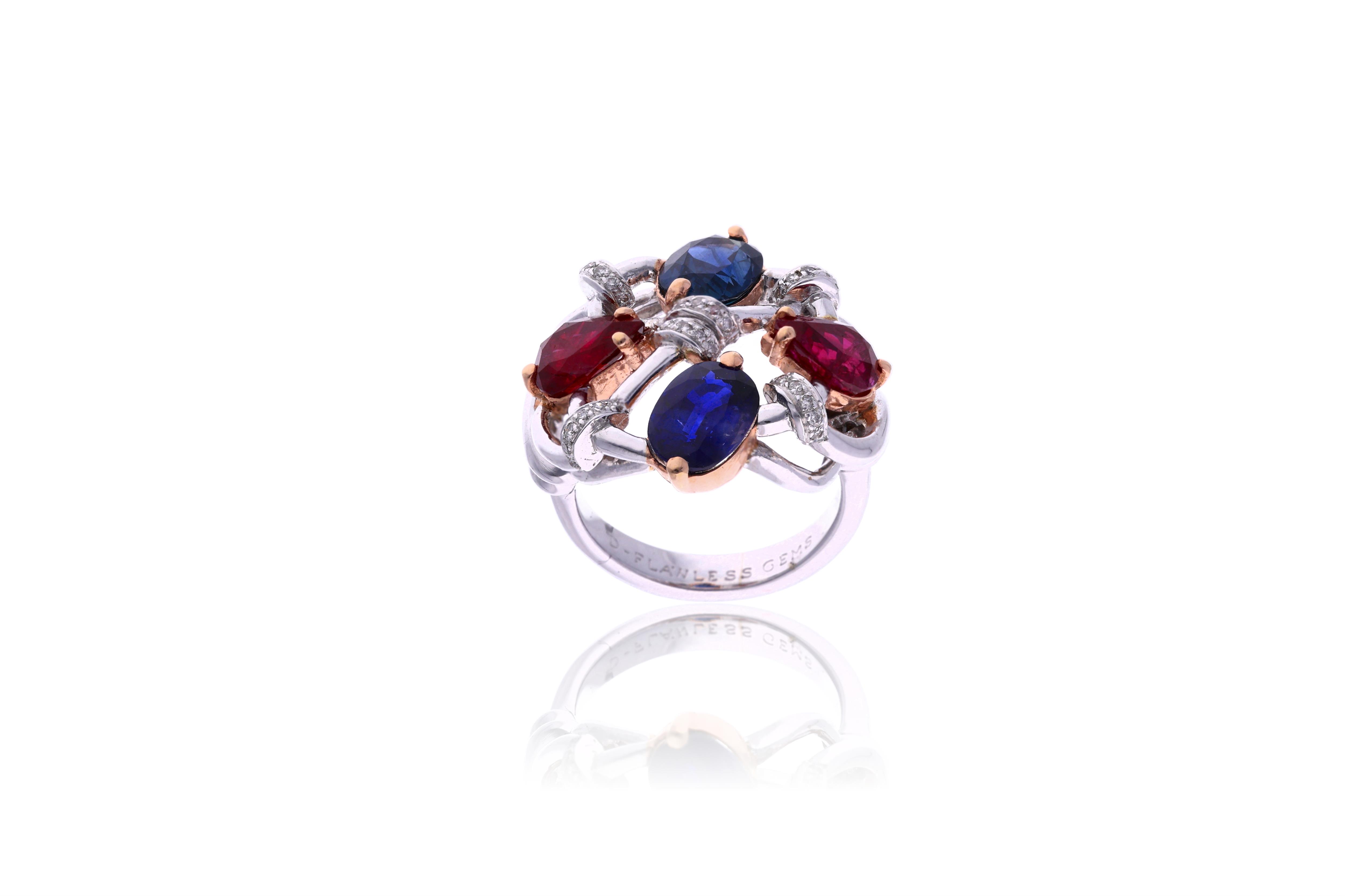 Anello con zaffiri, rubino, pietra e diamanti - Asta Preziosi