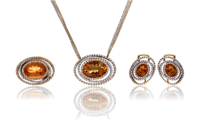 Ponte Vecchio Firenze, parure con diamanti e quarzi citrini - Asta Preziosi