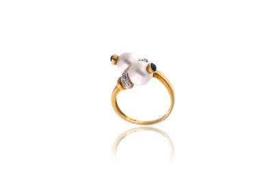 Anello con diamanti, zaffiri e perle coltivate - Asta Preziosi
