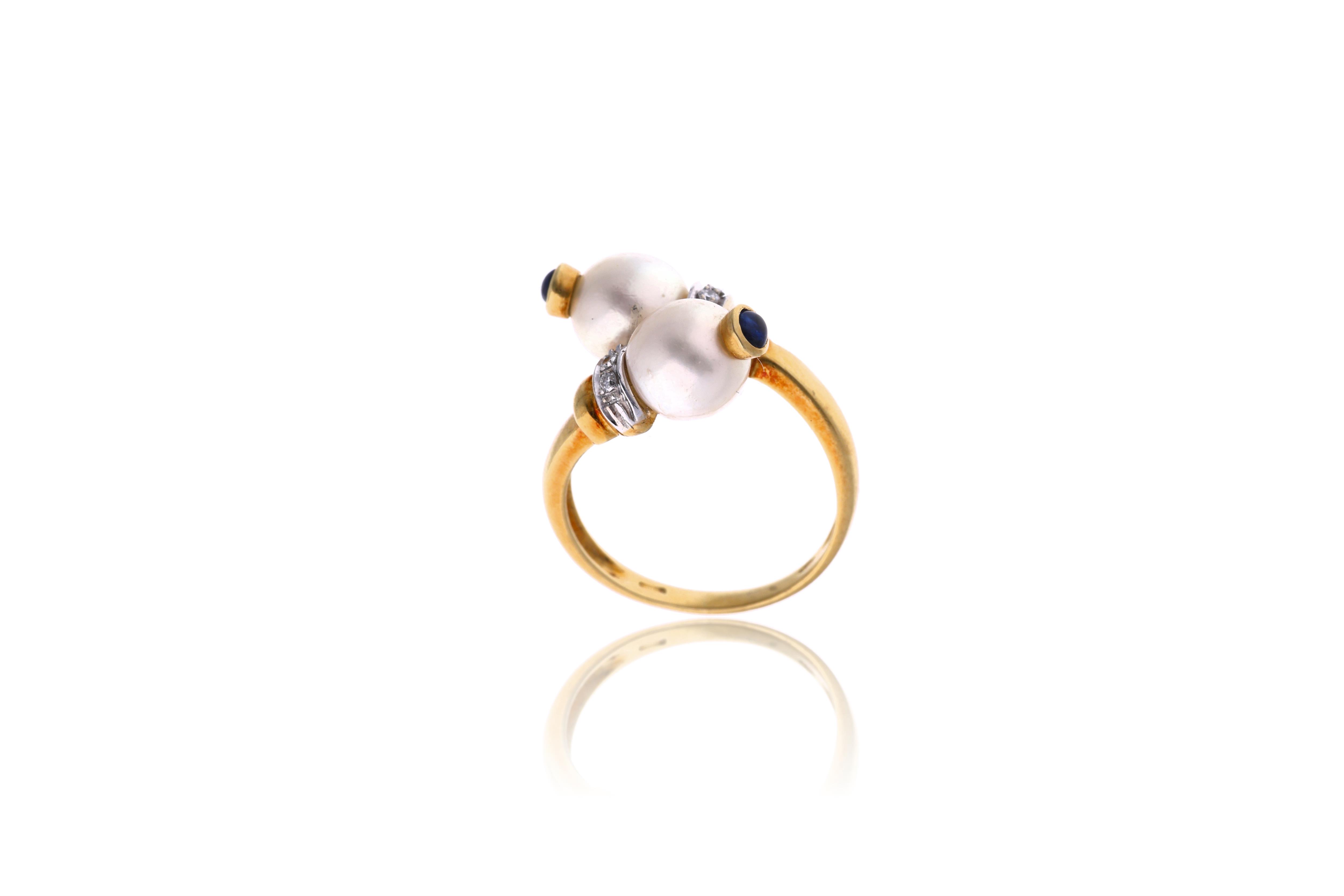 Anello con diamanti, zaffiri e perle coltivate - Asta Preziosi