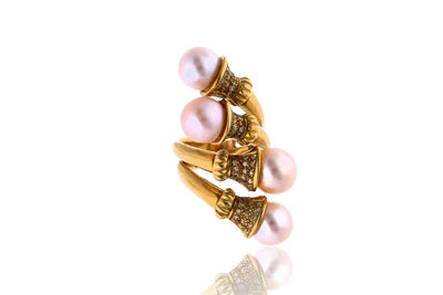 Anello con perle e diamanti - Asta preziosi