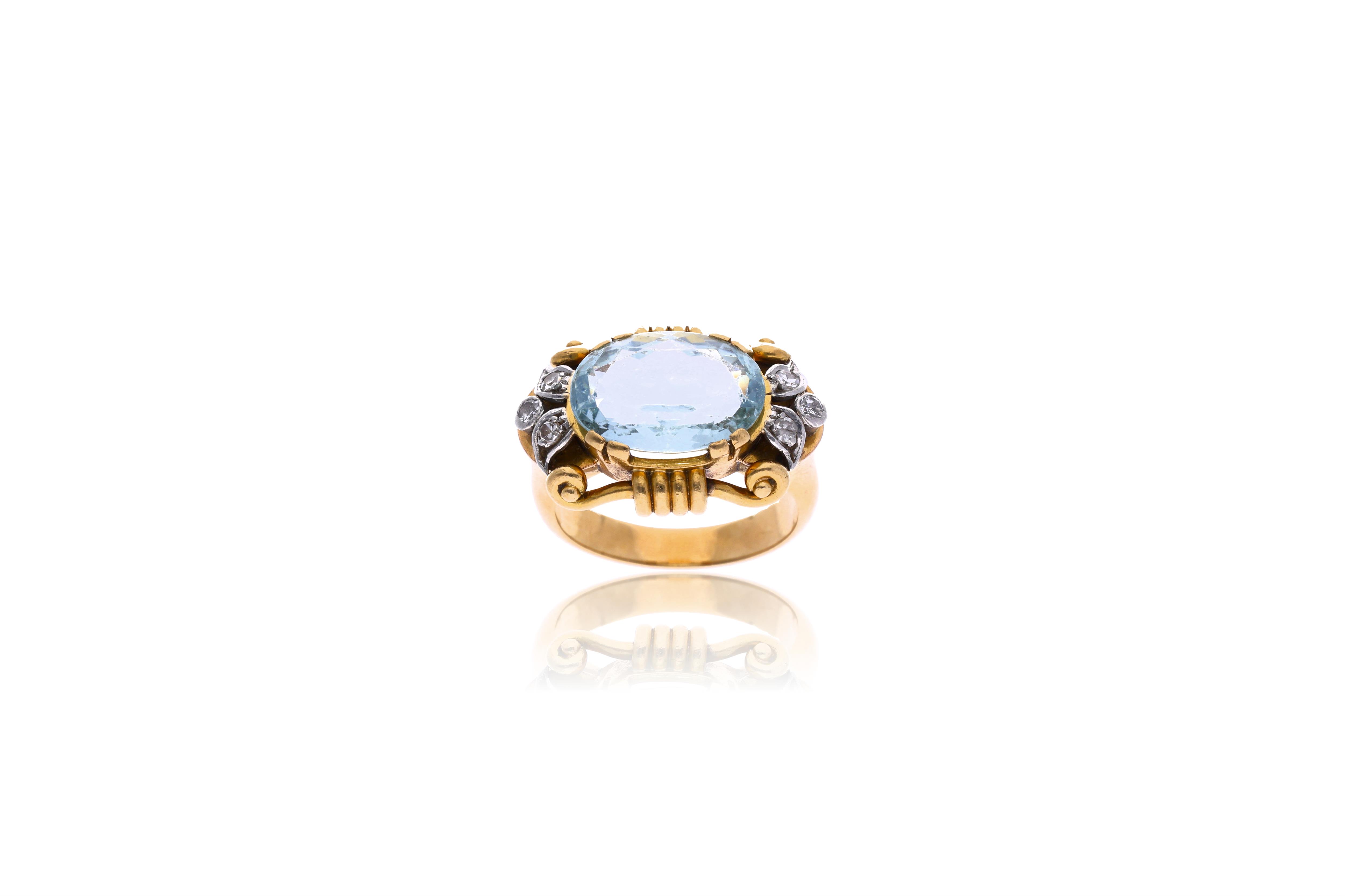 Anello con acquamarina e diamanti - Asta preziosi