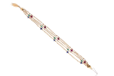 Bracciale con perle d'acqua dolce e rondelle di rubino, smeraldo e zaffiro - Asta Preziosi