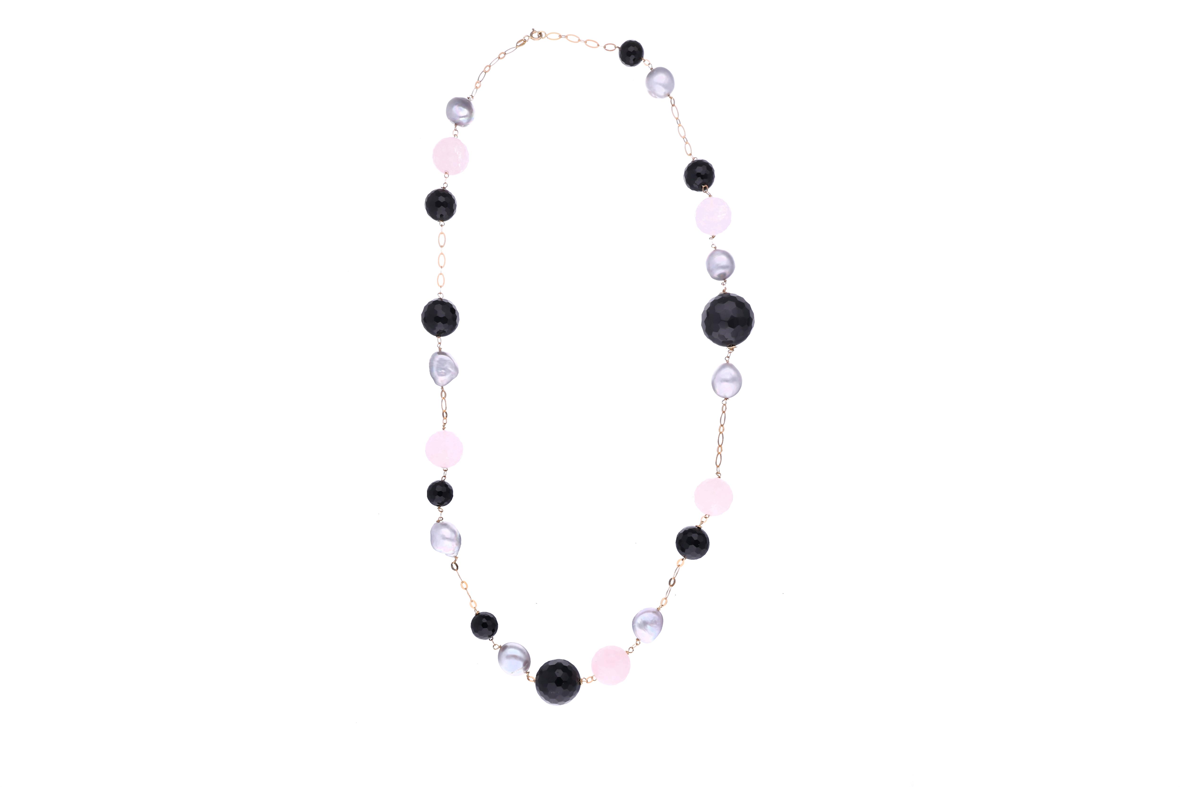 Collana con perle di fiume, quarzi e pietre - Asta Preziosi