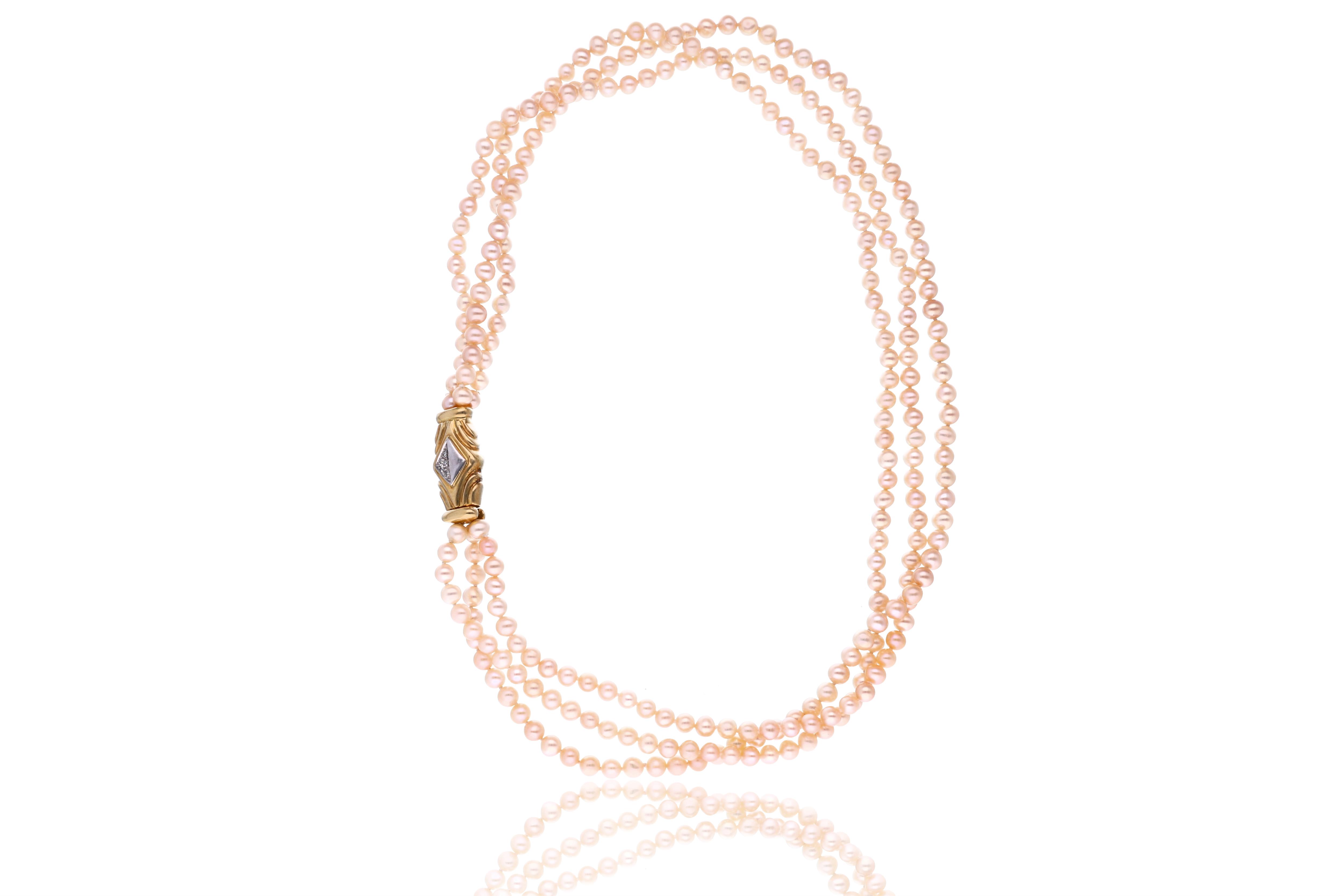 Collana con perle d'acqua dolce e diamanti - Asta Preziosi