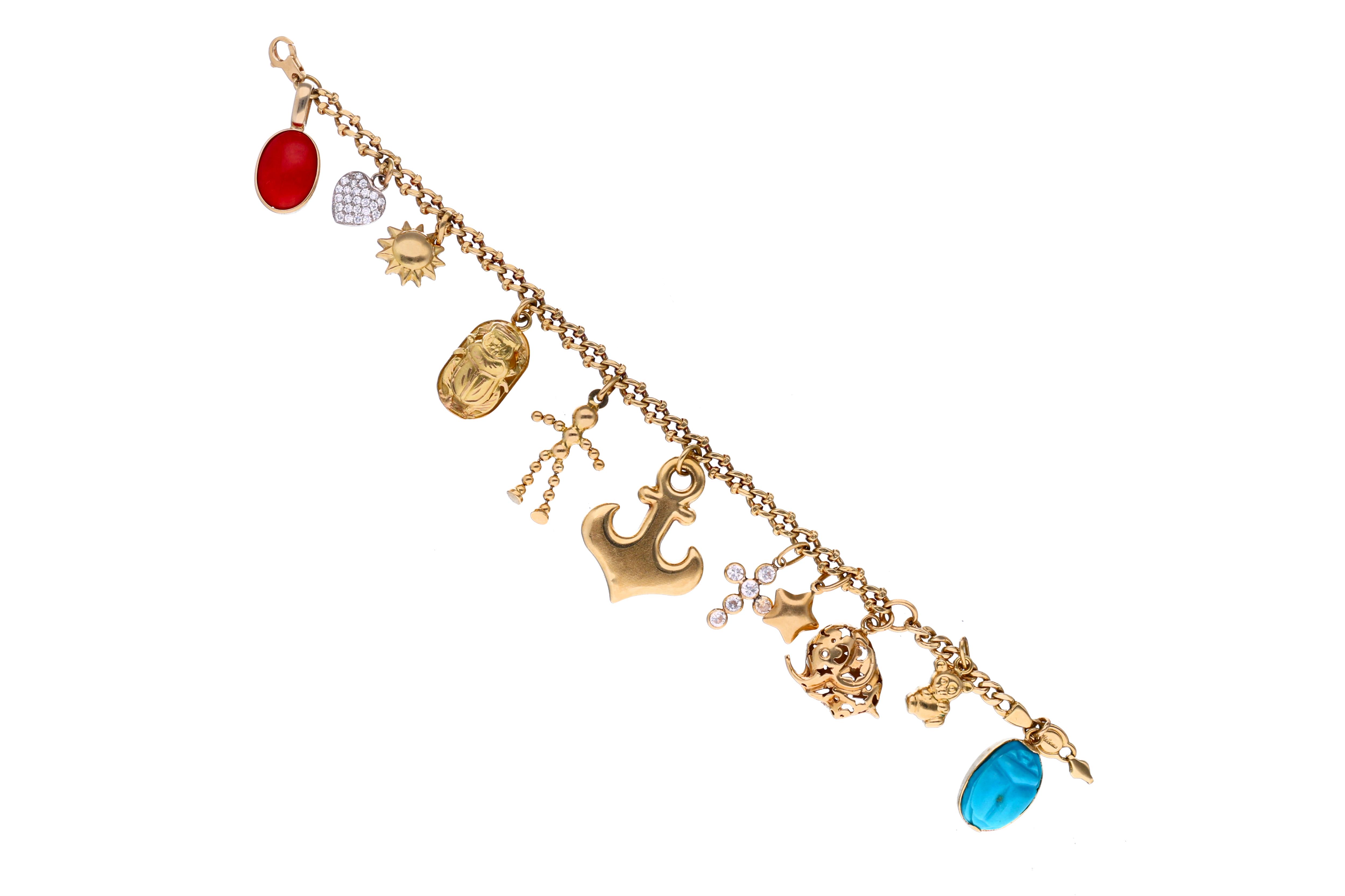 Bracciale con ciondoli, in oro - Asta Preziosi