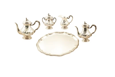 Servizio thè/caffè con vassoio in argento - Asta Preziosi
