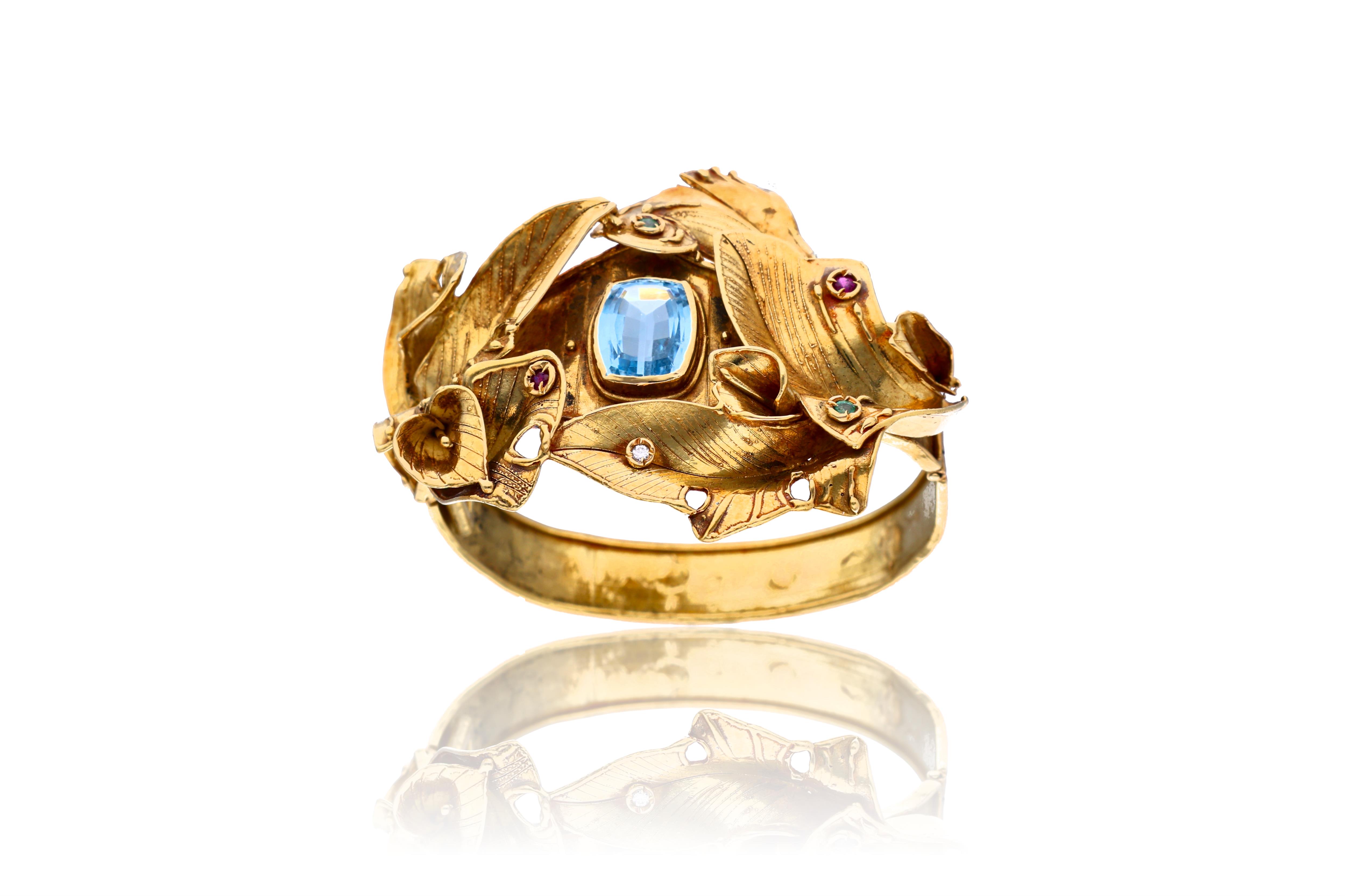 Bracciale con diamante, rubini, smeraldi e pietra - Asta Preziosi