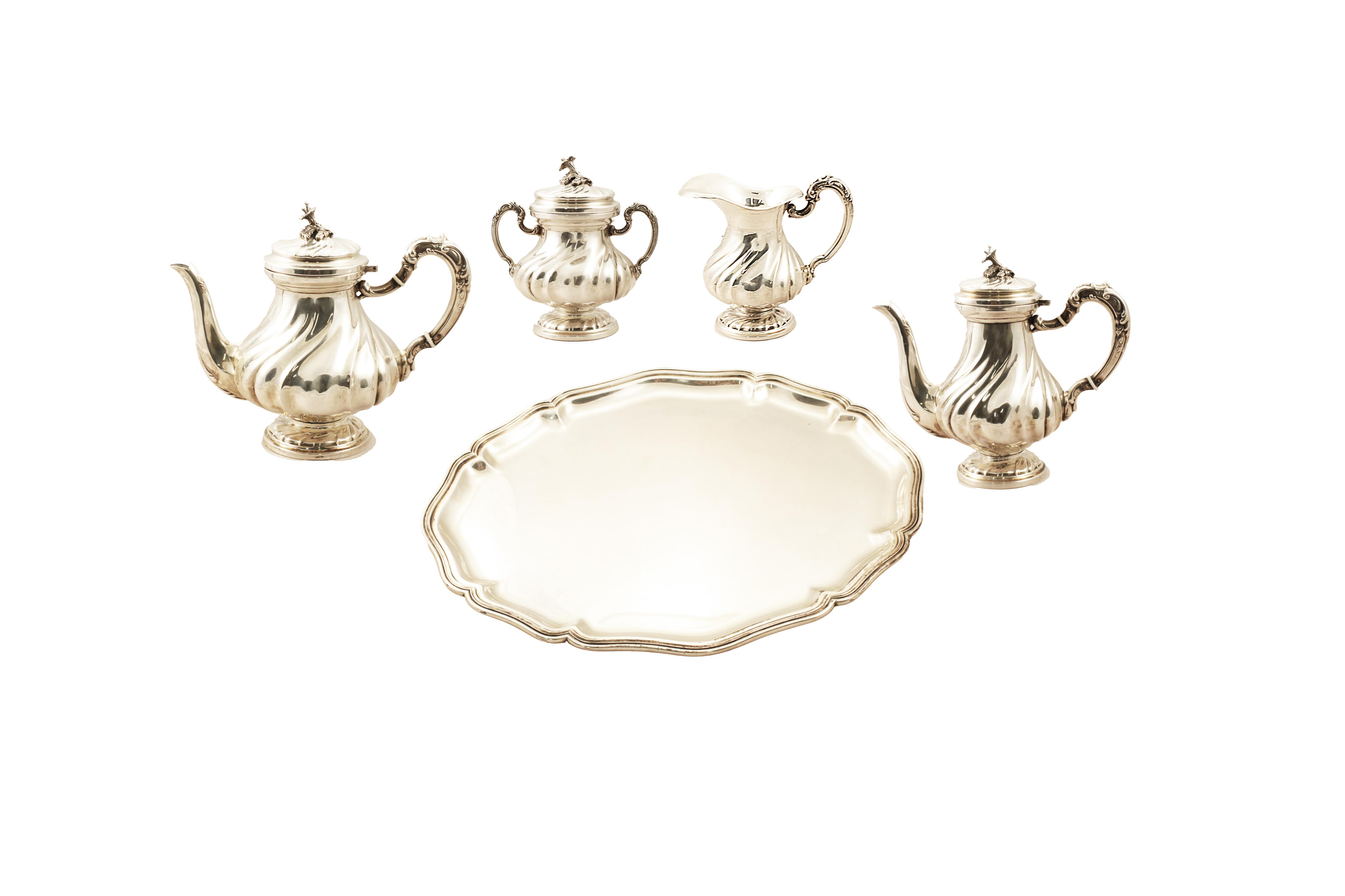 Servizio thè/caffè con vassoio in argento - Asta Preziosi