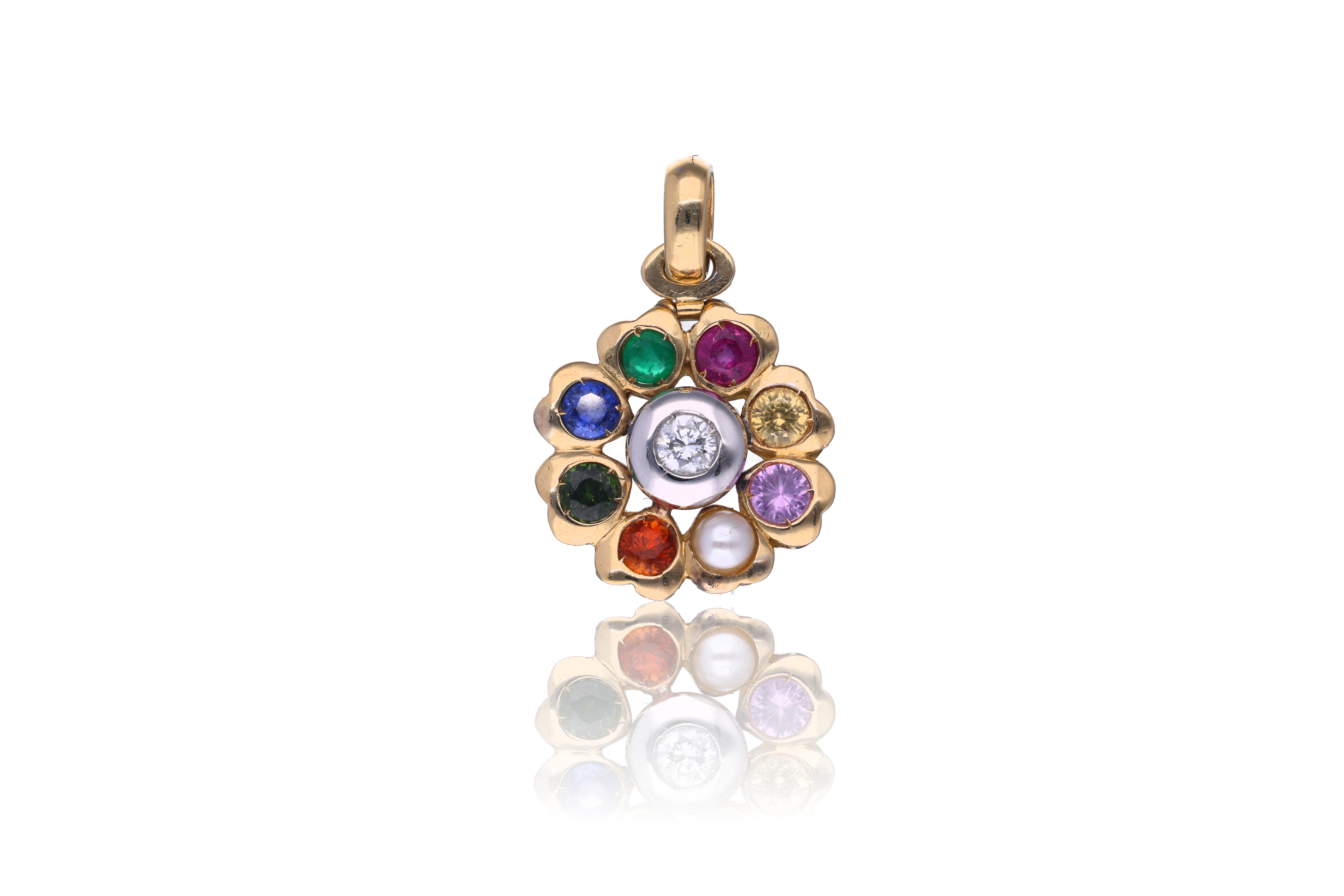 Ciondolo con diamante, smeraldo zaffiri multicolor pietre - Asta Preziosi