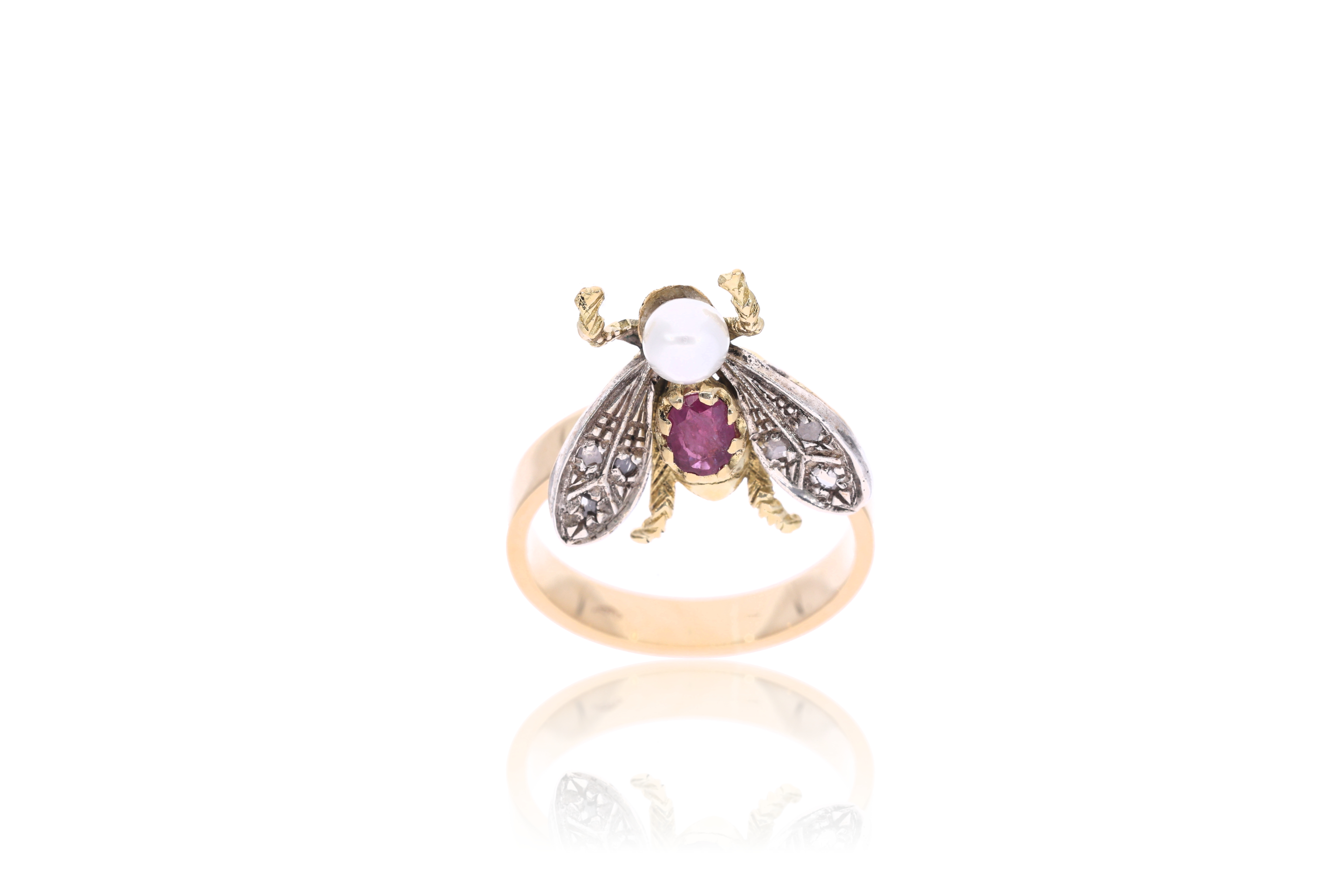 Anello con diamanti, rubino e perla - Asta Preziosi