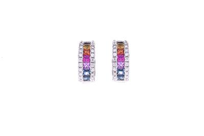 Paio di orecchini con diamanti e pietre - Asta Preziosi