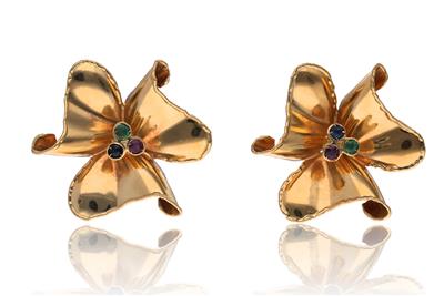 Paio di orecchini con rubini, smeraldi e zaffiri - Asta Preziosi