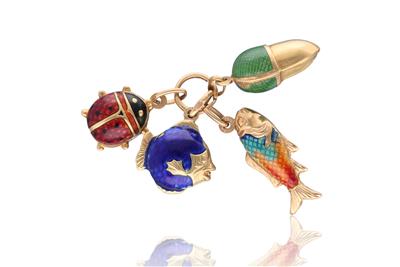 Ciondolo con quattro pendenti in oro e smalti - Asta Preziosi