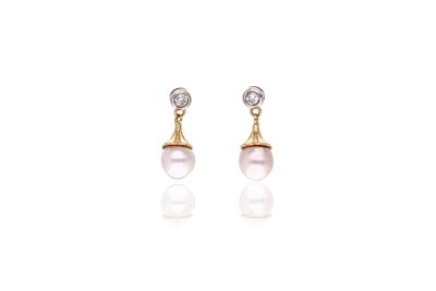 Paio di orecchini con diamanti e perle - Asta Preziosi