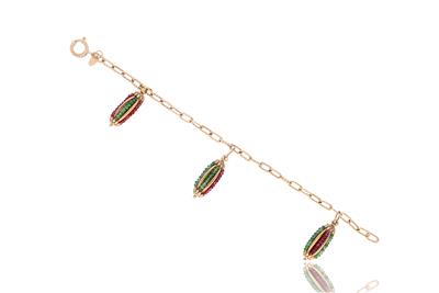 Bracciale in oro, smeraldi e granati - Asta Preziosi