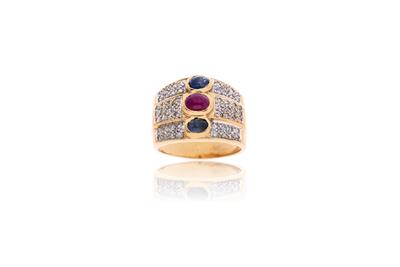 Anello in oro con diamanti, rubino zaffiri - Asta Preziosi