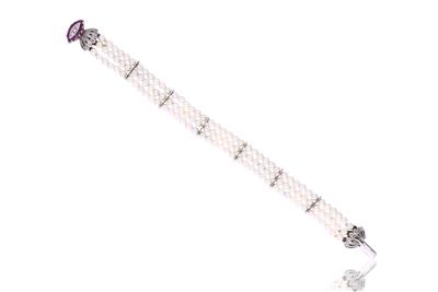 Bracciale con perle e chiusura con diamanti e rubini - Asta Preziosi