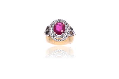 Anello, in oro con diamanti e pietra - Asta Preziosi