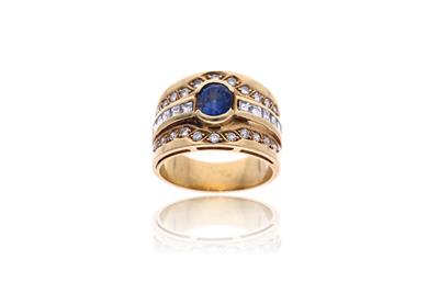 Anello in oro, con diamanti e zaffiro - Asta Preziosi