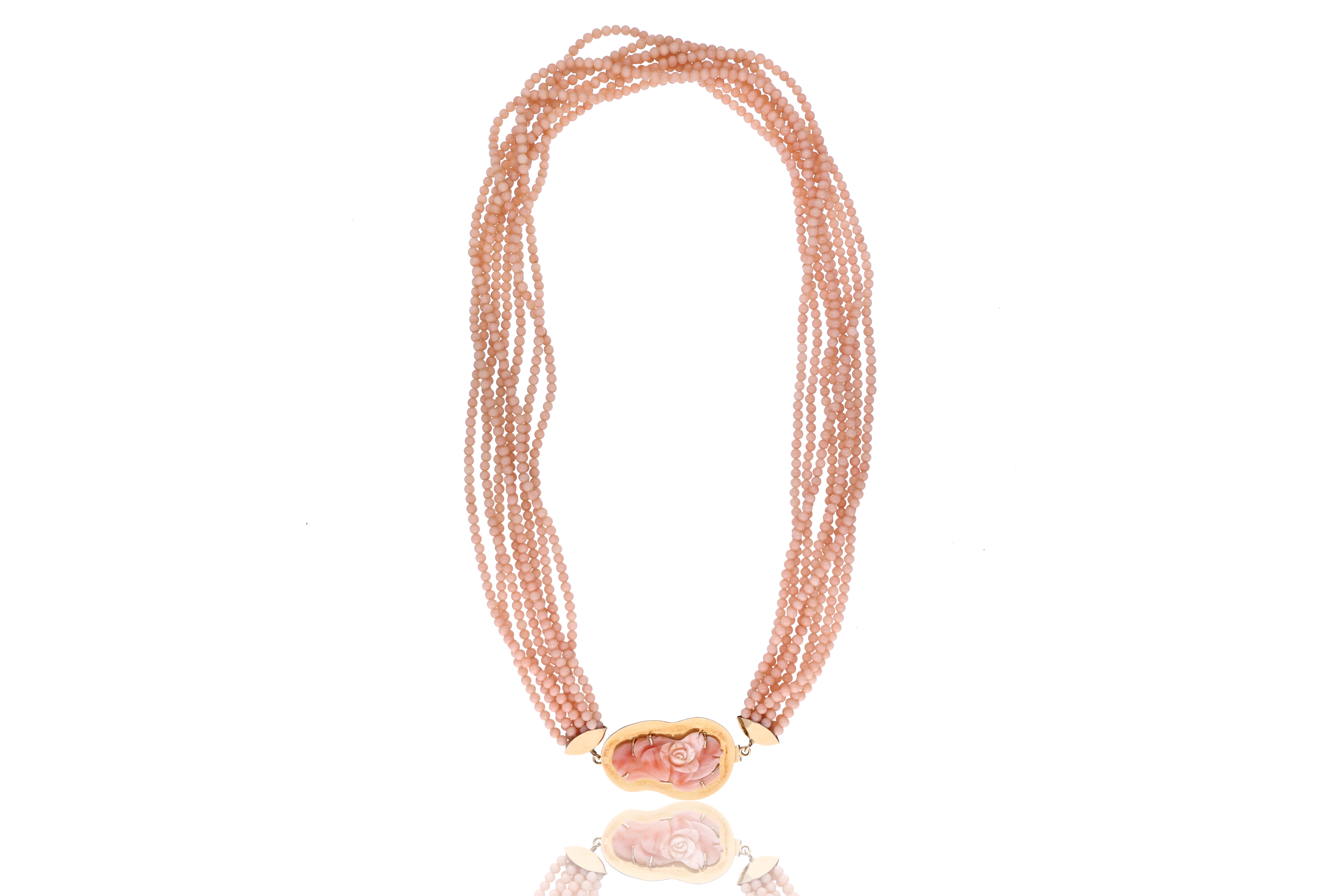 Collana con 8 fili di sfere di corallo e chiusura in oro - Asta Preziosi