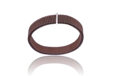 Bracciale a maglia elastica in metallo brunito con inserto in oro e diamanti - Asta Preziosi Bracciale a maglia elastica in metallo brunito con inserto in oro e diamanti - Asta Preziosi