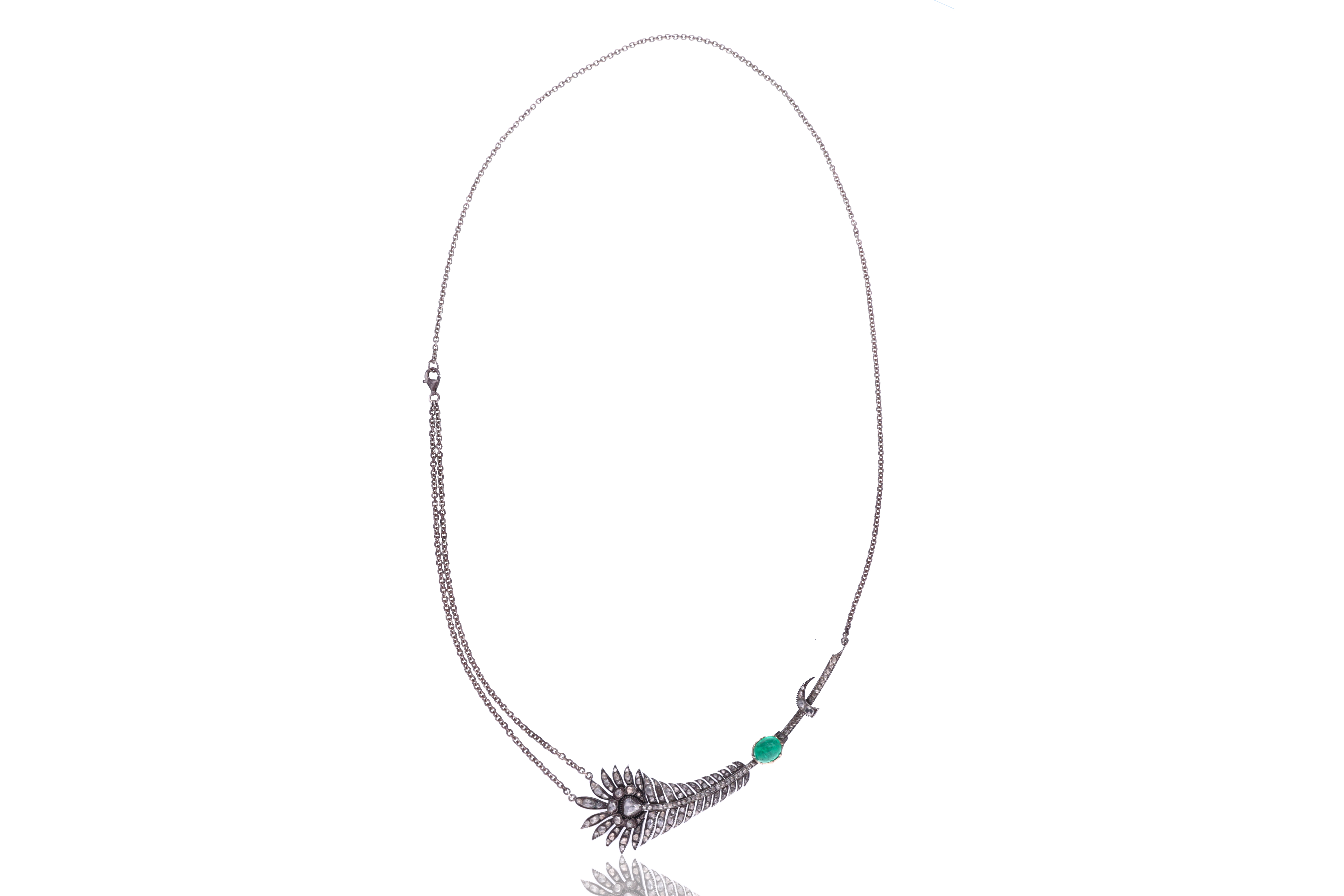 Collana, diamanti e smeraldo in argento, oro parte a titolo 333 - Asta di San Valentino