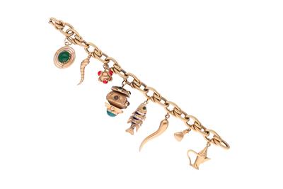 Bracciale con otto ciondoli, pietre e smalti policromi - Asta di San Valentino Bracciale con otto ciondoli, pietre e smalti policromi - Asta di San Valentino