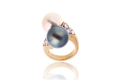 Anello, con perle e diamanti - Asta di Pasqua Anello, con perle e diamanti - Asta di Pasqua