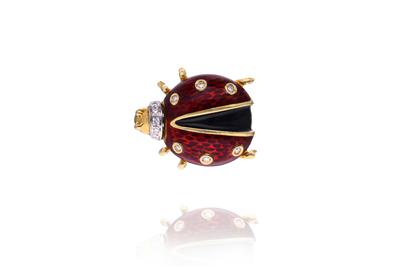 Spilla a forma di coccinella con smalto e diamanti - Asta di Pasqua Spilla a forma di coccinella con smalto e diamanti - Asta di Pasqua