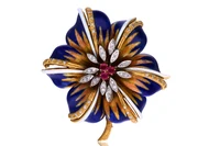 Spilla con smalti e diamanti - Asta Orologi & Gioielli Spilla con smalti e diamanti - Asta Orologi & Gioielli