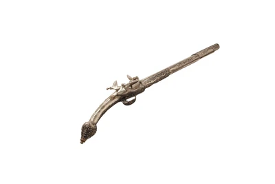 Riproduzione di pistola a pietra focaia in argento - Asta Orologi & Gioielli Riproduzione di pistola a pietra focaia in argento - Asta Orologi & Gioielli