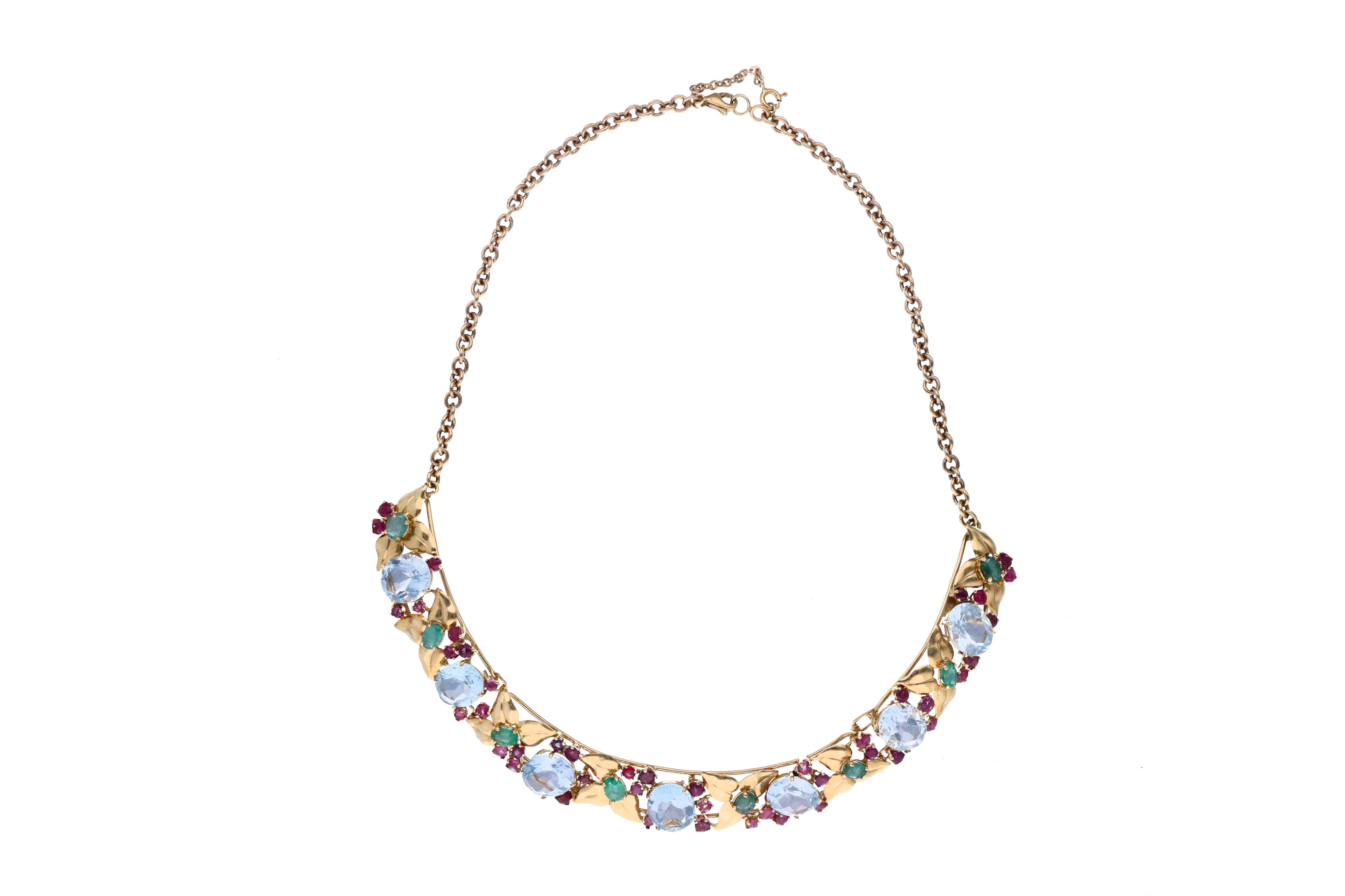 Collana con acquemarine, smeraldi e rubini - Asta Orologi & Gioielli