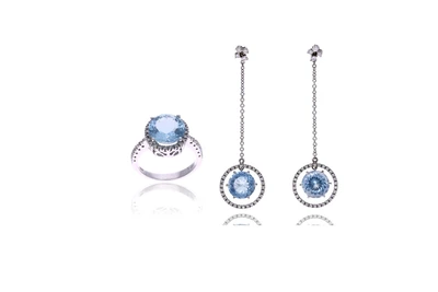 Demi parure, anello e paio di orecchini con acquemarine e diamanti - Asta Speciale Tesori d'Autunno