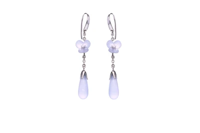 Paio di orecchini con pietre di luna e diamanti - Asta Speciale