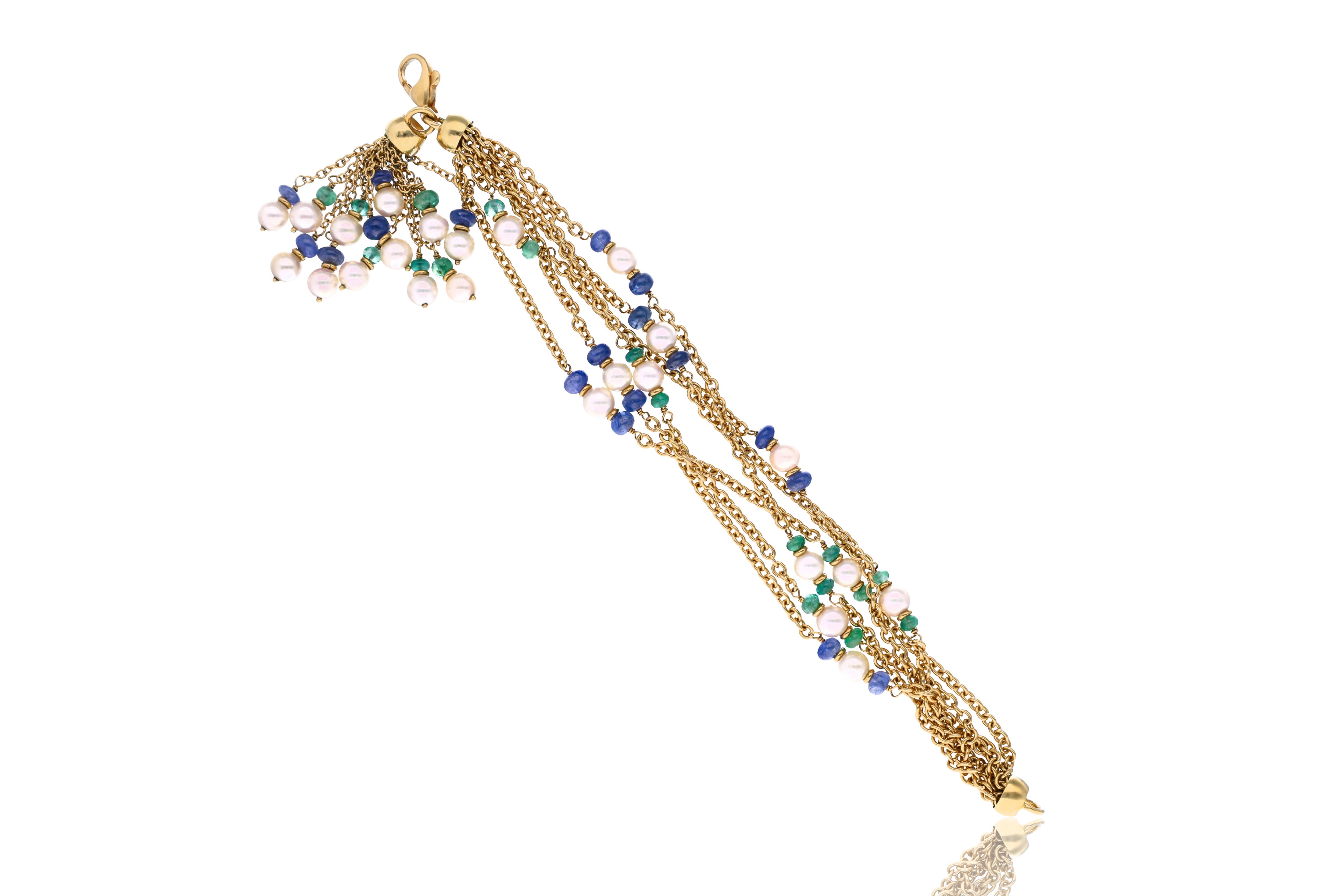 Bracciale con perle coltivate, zaffiri e smeraldi - Asta Speciale