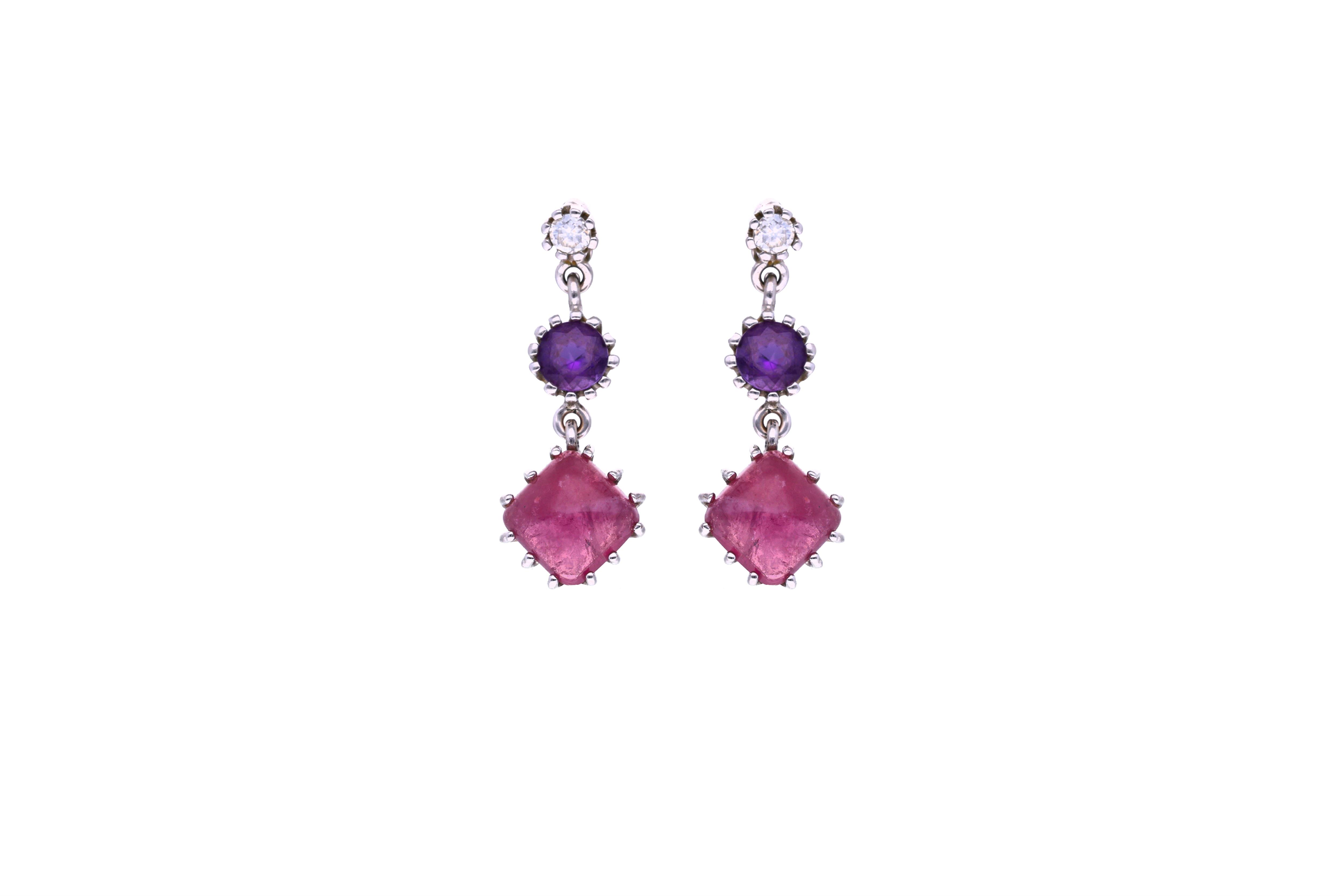 Paio di orecchini con tormaline rosa e pietre - Asta Speciale