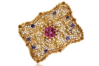 Spilla con rubini e zaffiri - Asta Speciale San Valentino