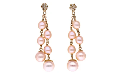 Paio di orecchini pendenti con perle e diamanti - Asta Speciale San Valentino