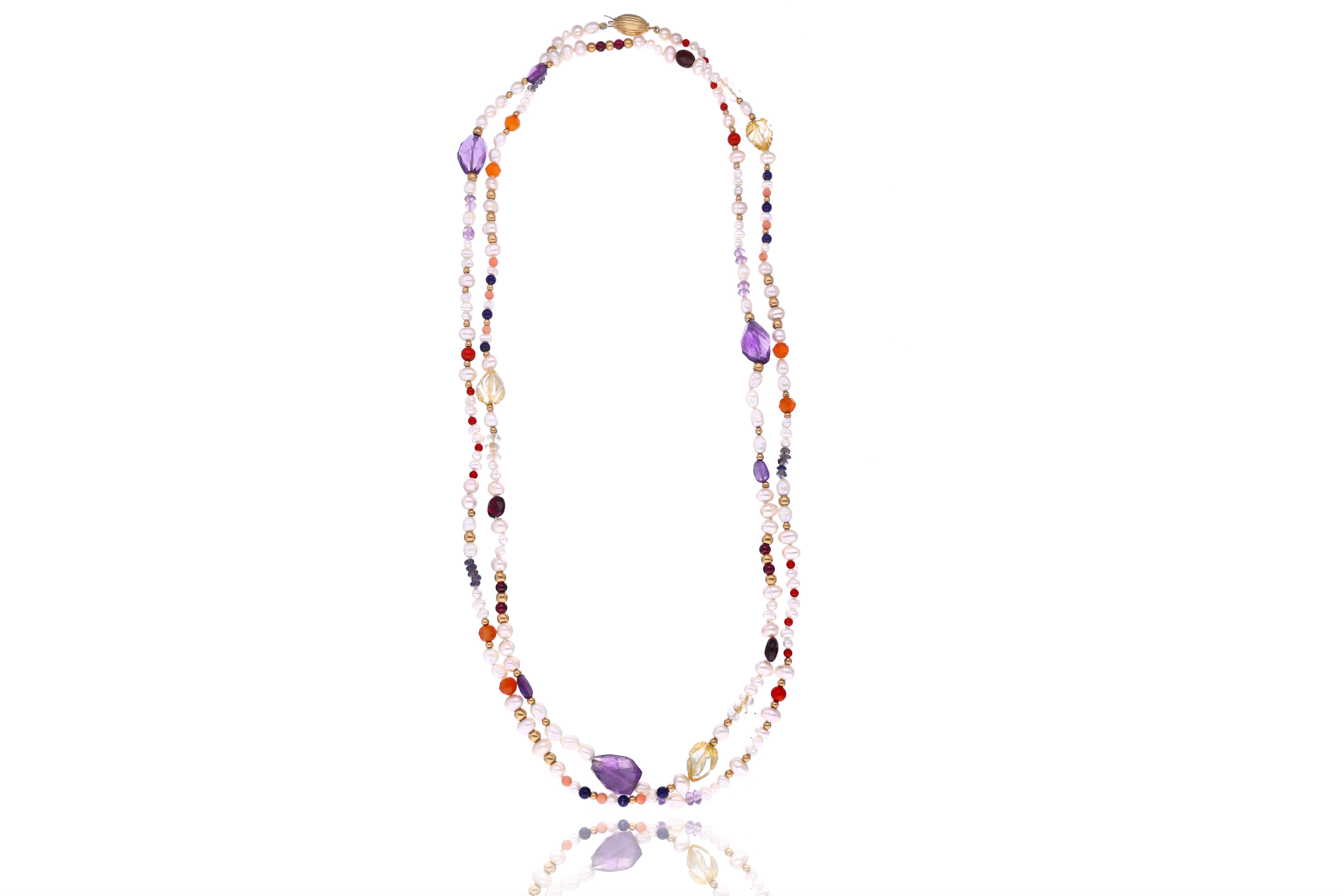 Collana di perle acqua dolce con coralli, quarzi, granati e pietre - Asta Speciale San Valentino