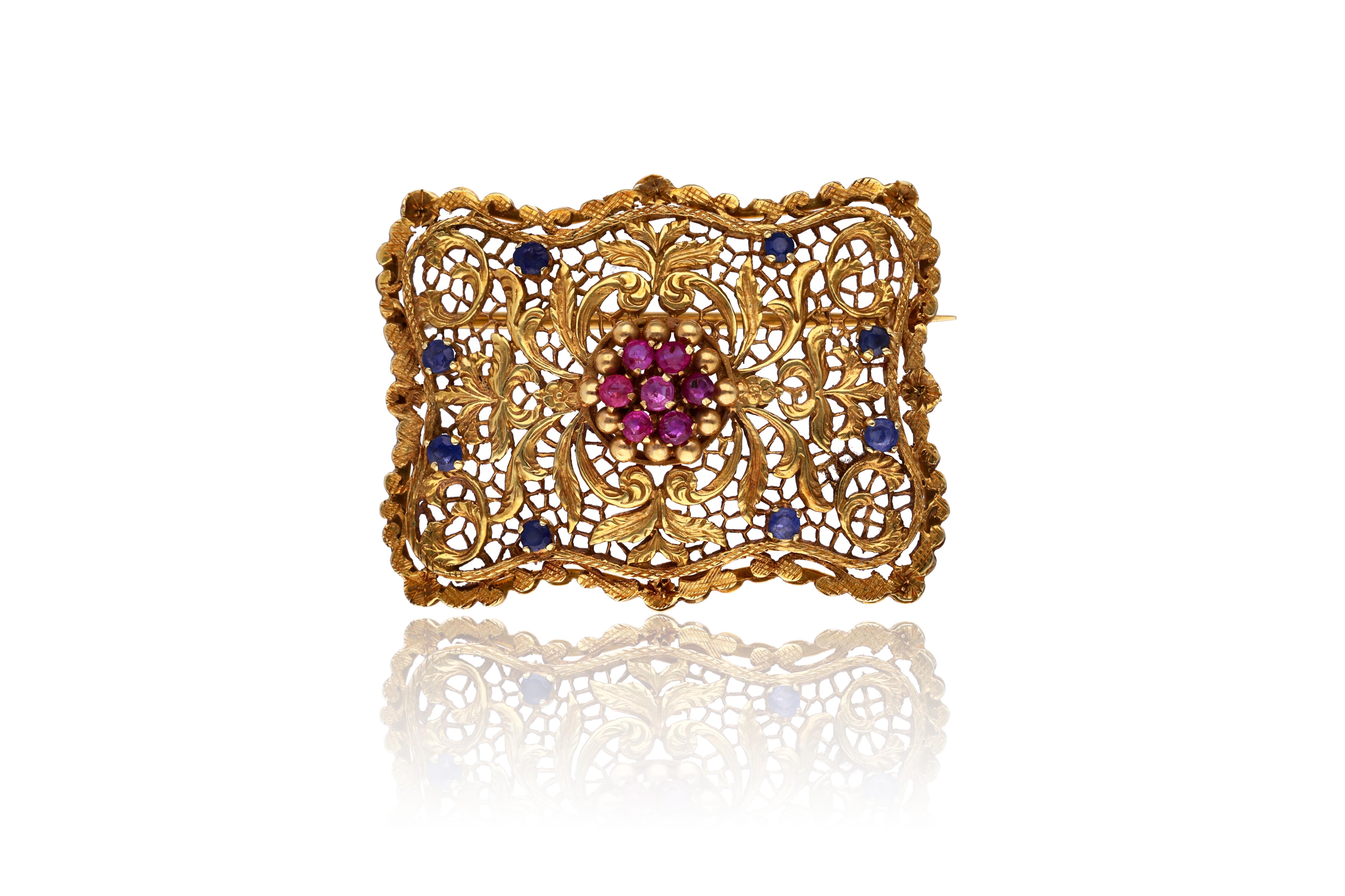 Spilla con rubini e zaffiri - Asta Speciale San Valentino