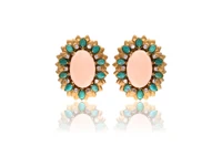 Paio di orecchini con coralli, diamanti e pietre - Asta Tesori di Pasqua - Gioielli da riscoprire