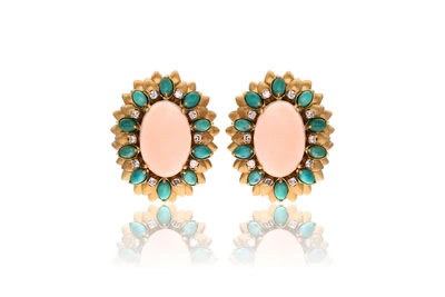 Paio di orecchini con coralli, diamanti e pietre - Asta Tesori di Pasqua - Gioielli da riscoprire