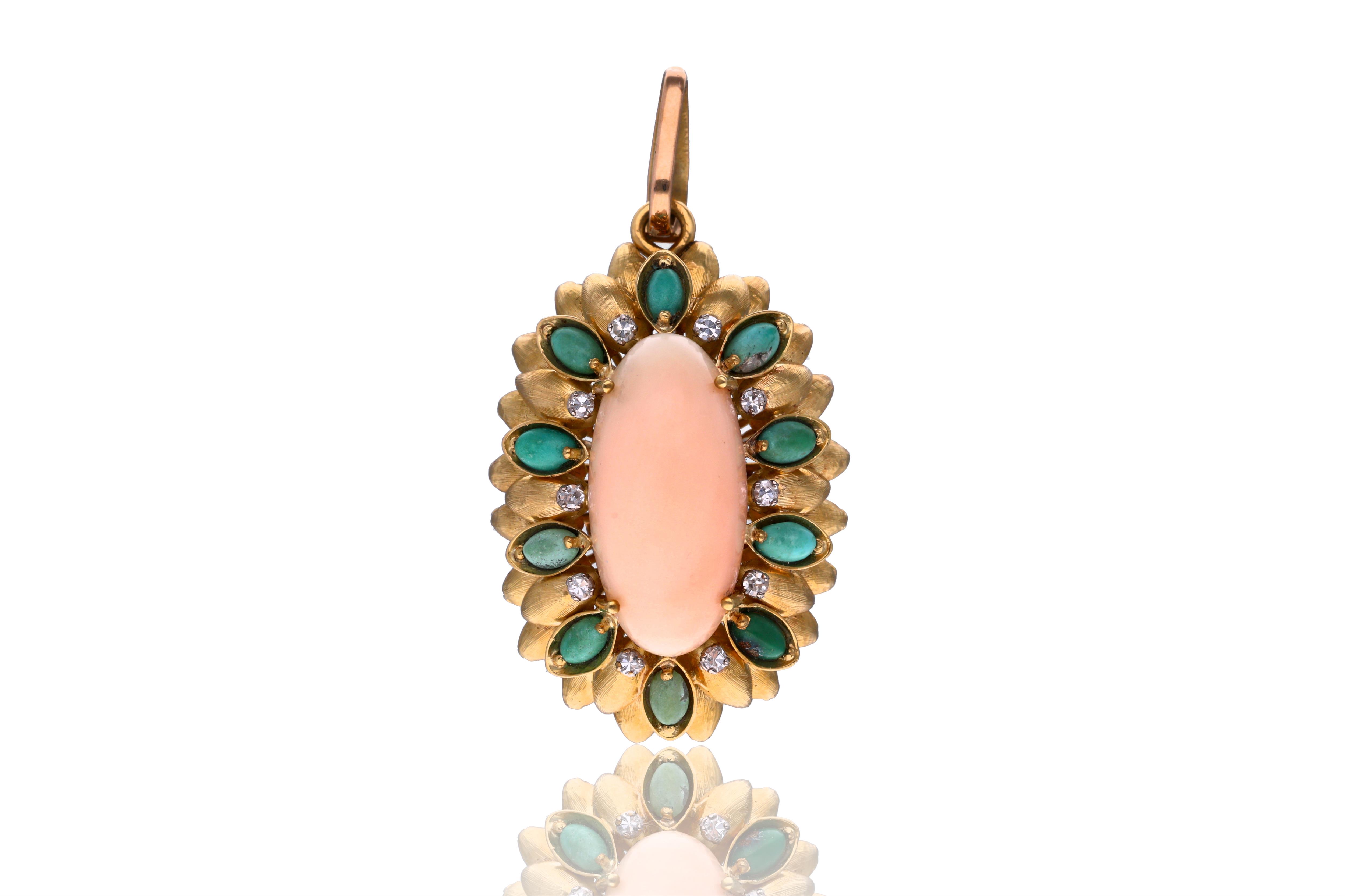 Ciondolo con corallo, diamanti e pietre - Asta Tesori di Pasqua - Gioielli da riscoprire