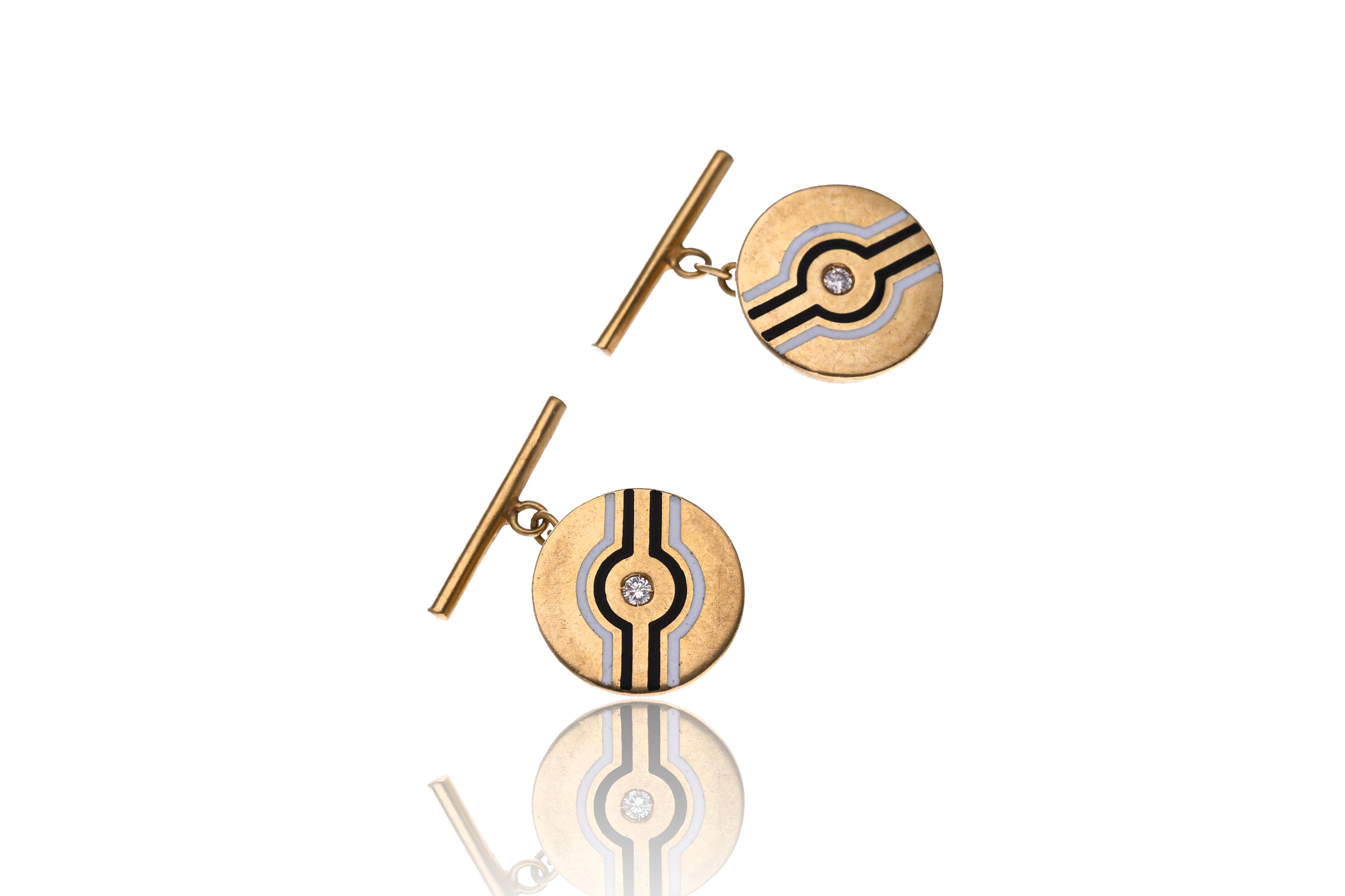 Paio di gemelli con diamanti e smalti - Asta Tesori di Pasqua - Gioielli da riscoprire