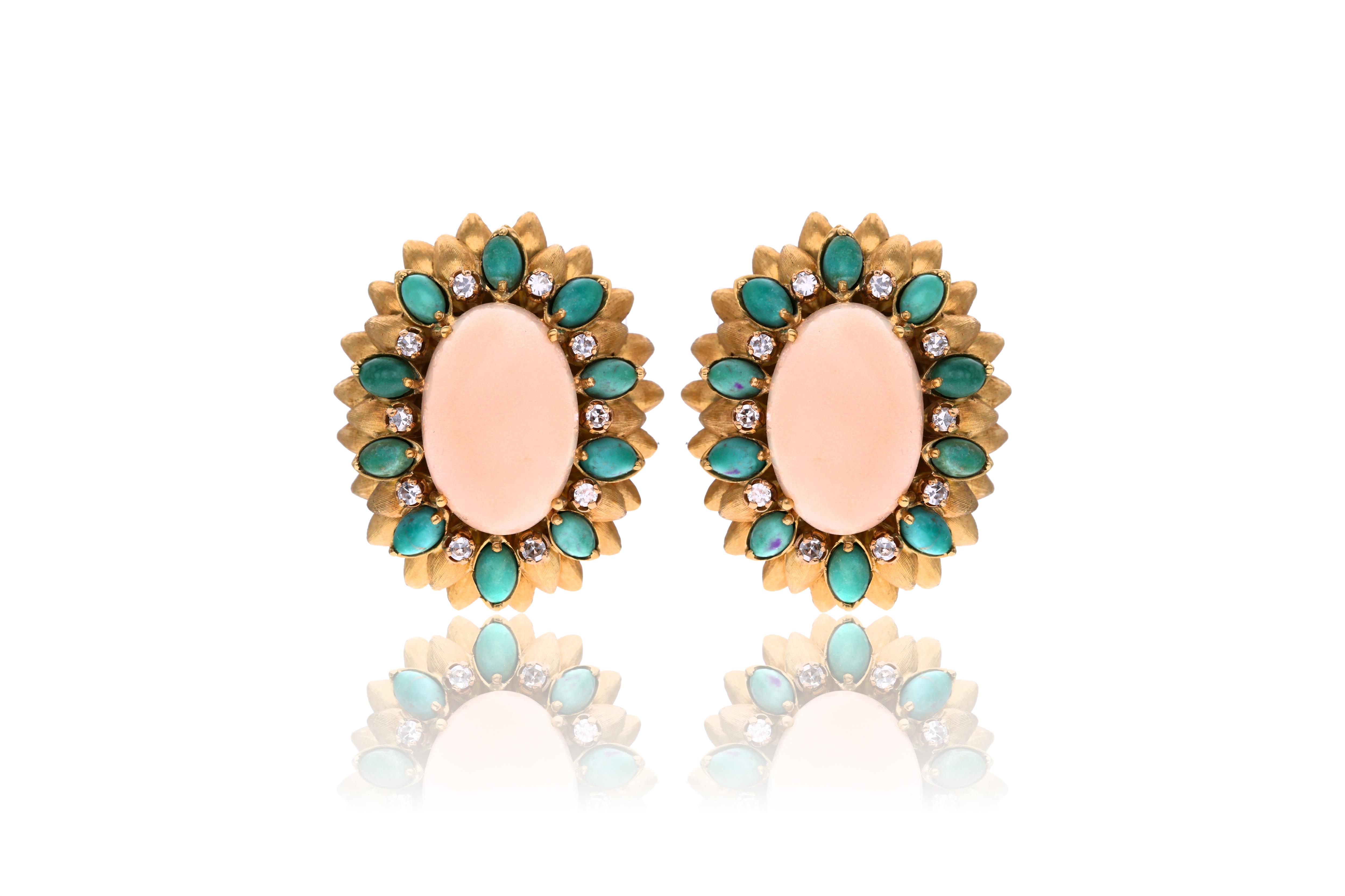 Paio di orecchini con coralli, diamanti e pietre - Asta Tesori di Pasqua - Gioielli da riscoprire