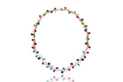 Collana con diamanti, smeraldi, zaffiri e rubini - Asta Primavera d'Oro - Gioielli in fiore