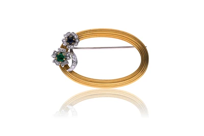 Spilla con smeraldo, zaffiro e diamanti - Asta Primavera d'Oro - Gioielli in fiore
